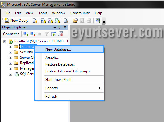 Sql Server 2008 veritabanı oluşturmak